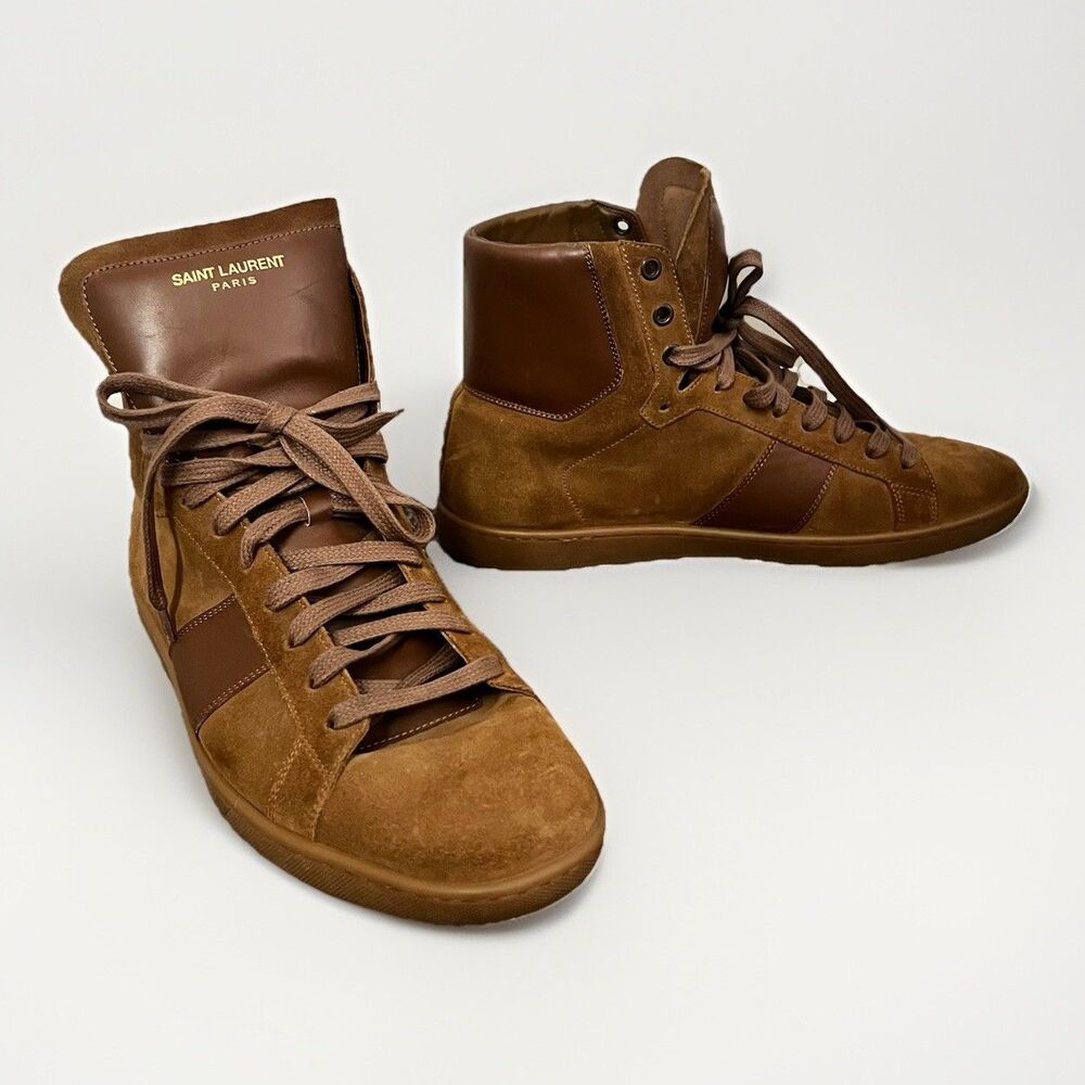 Saint Laurent Paris SL/03H Tan Suede High Top Sneakers